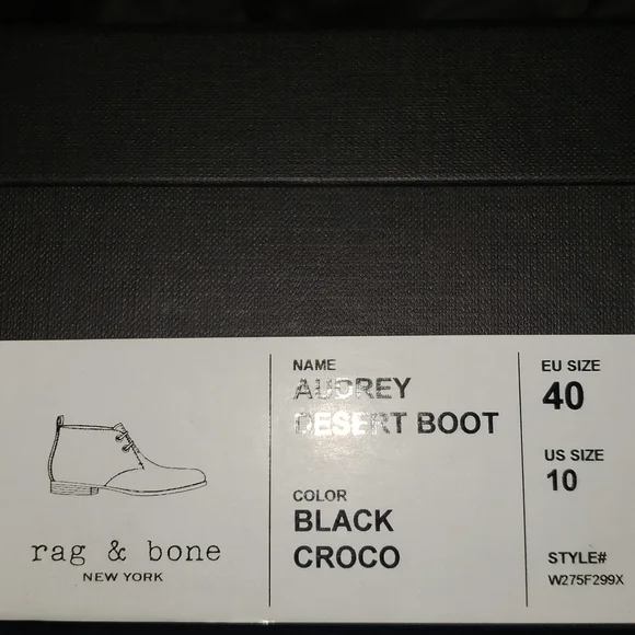 Rag & Bone Audrey Desert Boot Black Croco 10 nwt